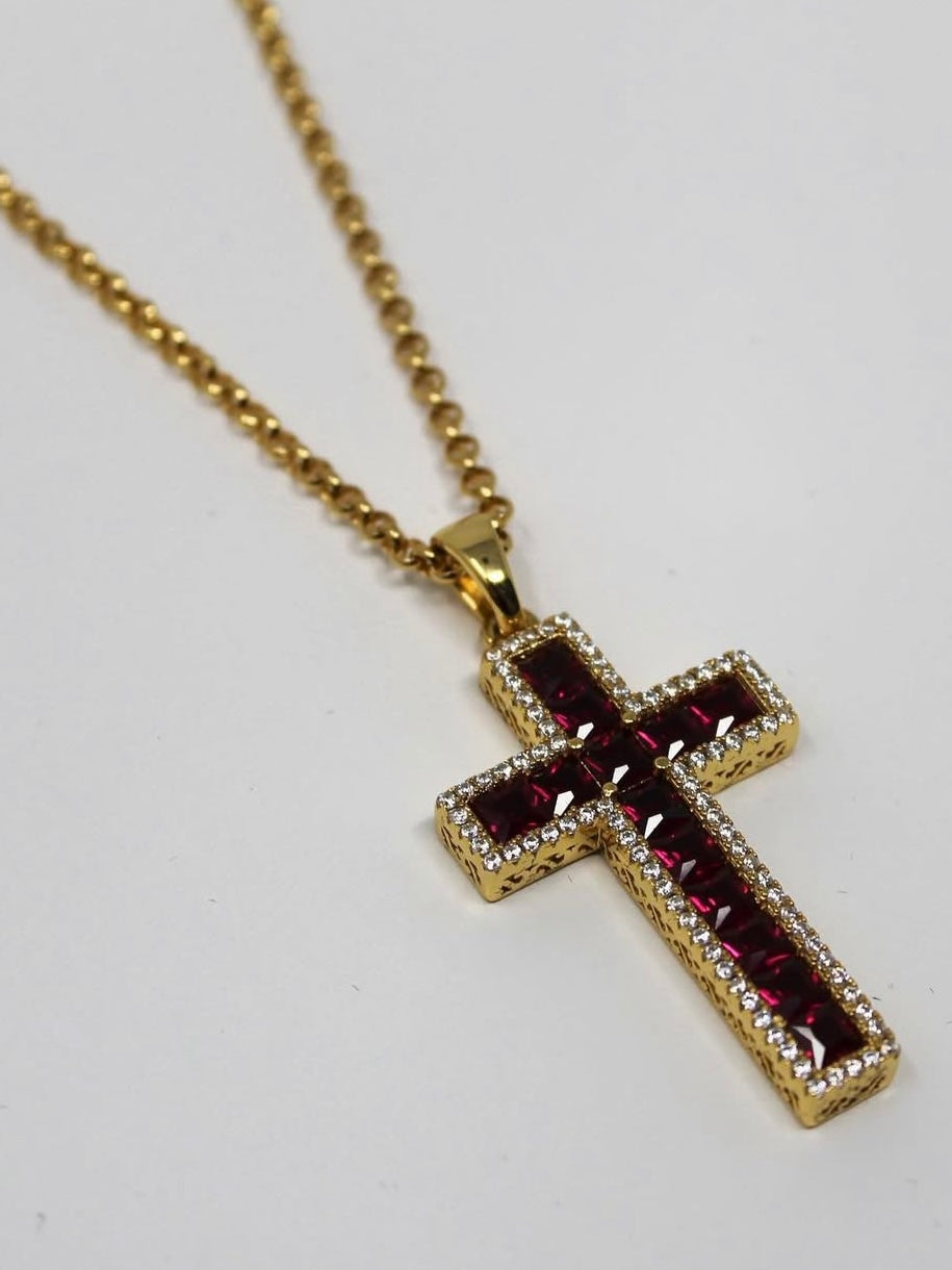 Ruby Gold Cross Necklace